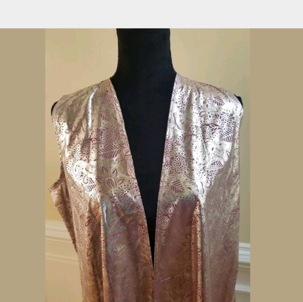 LuLaRoe Joy Pink Silver Paisley Vest Duster Medium - Picture 2 of 8